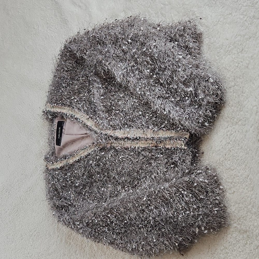 Zara Basic M Cardigan Funky Fun Jacket, Gray Pink - image 6